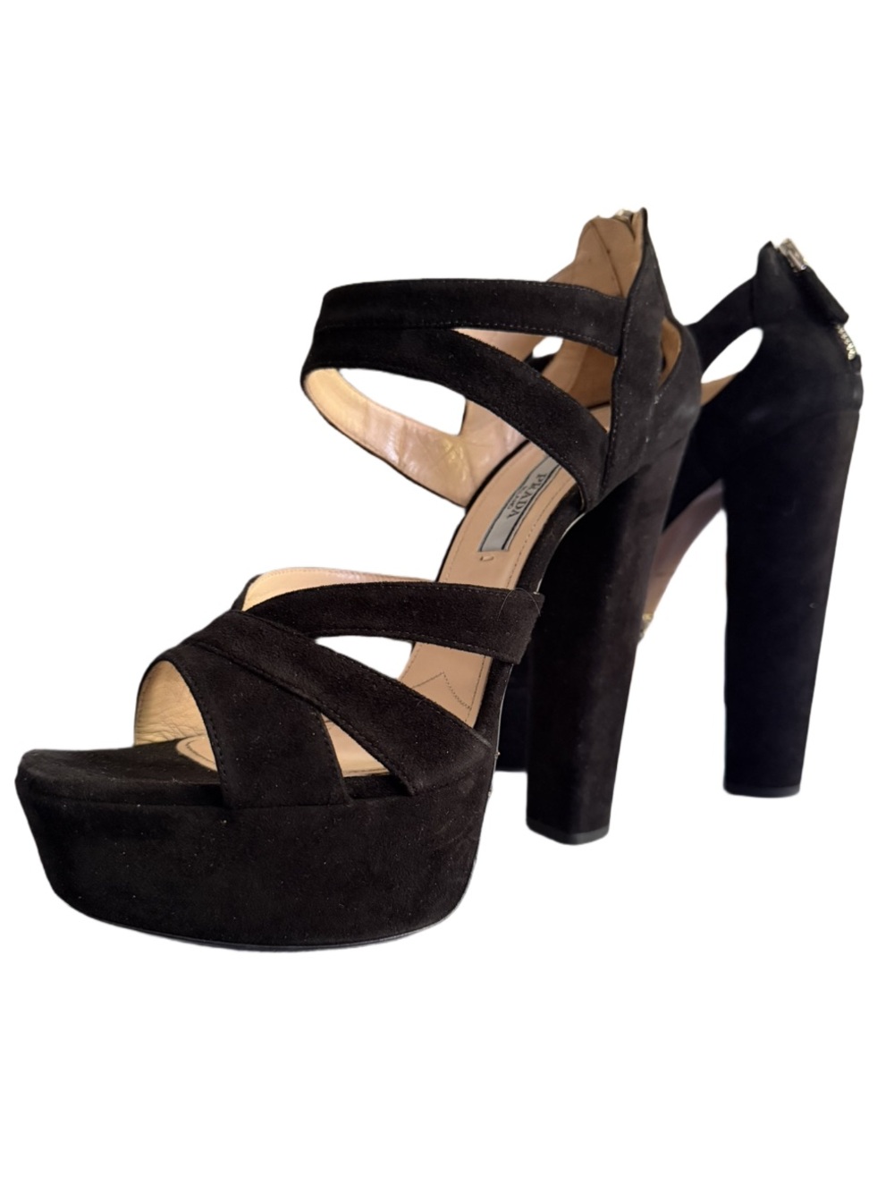 Prada Black Suede Crisscross Platform Chunky Block Hill Women’s Size 39 - Picture 1 of 9